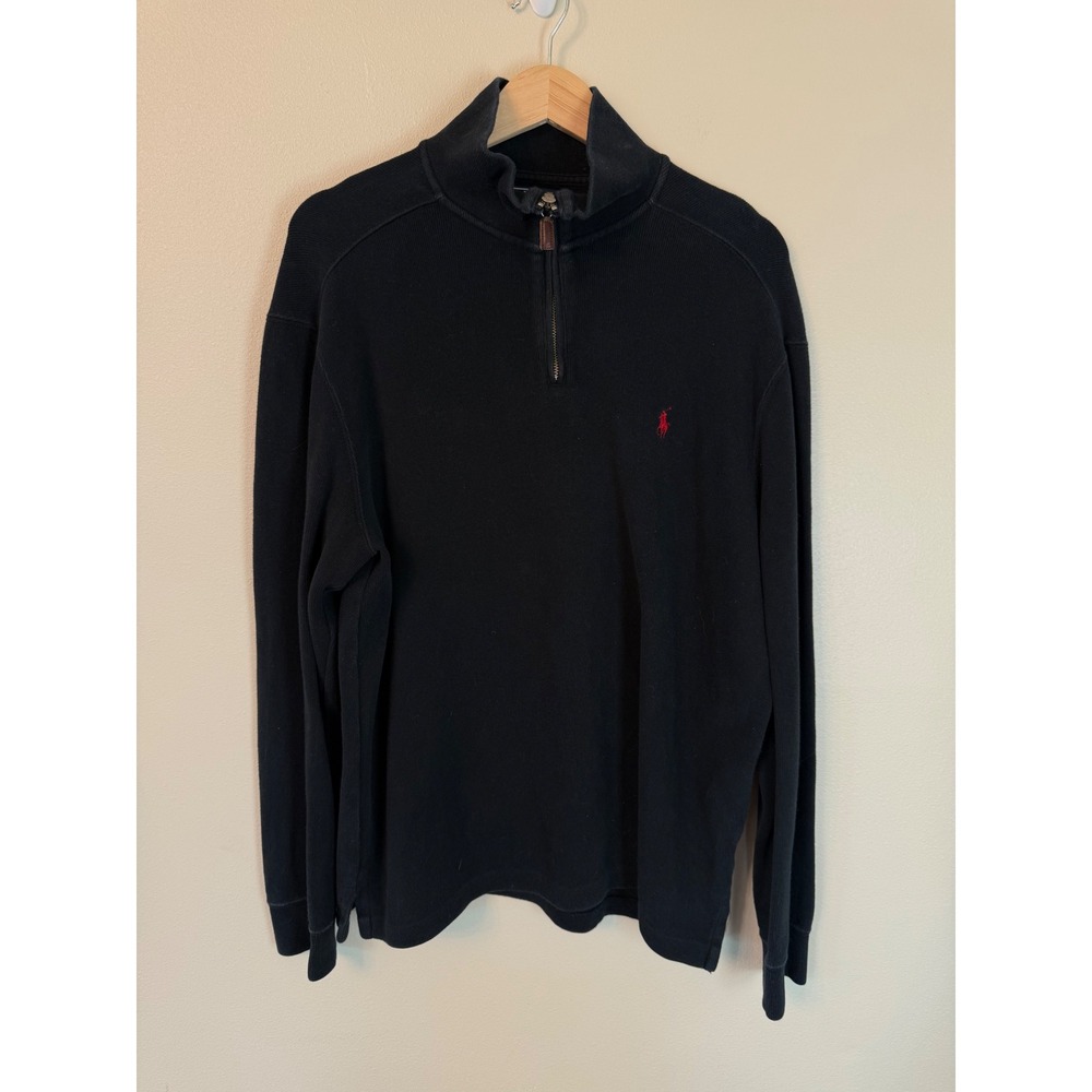 Polo Ralph Lauren French Rib 1/4 Zip Pullover Black Red Pony L